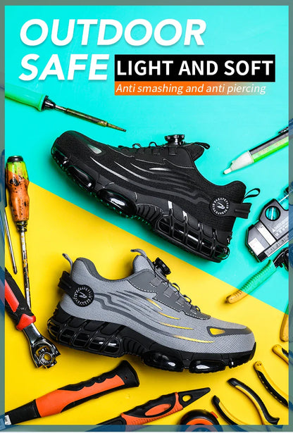 Rotary Buckle Work Safety Shoes For Men and Women Air Soft Sole Lightweight Protective Work Sneakers Men Breathable Boots