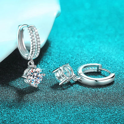 White Gold Plated 1ct Zircon/moisssanite Drop Earrings for Women 4 Claws Wedding Sparkling Sterling Silver 925 Earring