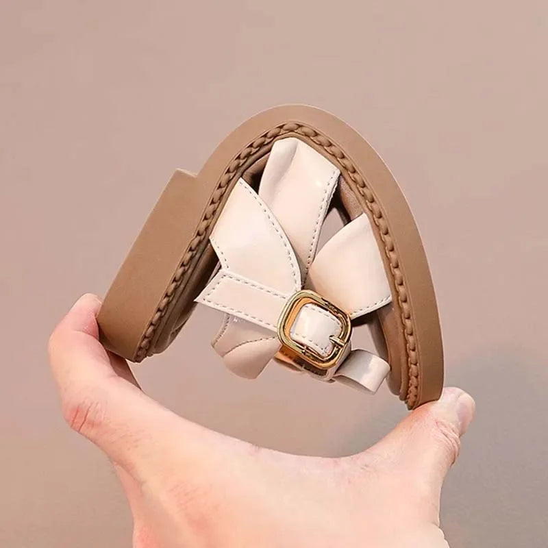 Bling Rhinestone Heart Buckles Strap Sandals for Kids Girls Brand Design Bowknot Sandalias Children Soft  Summer Flat Shoes