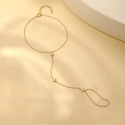 Dainty 5A Zircon Finger Ring Chain Bracelets Flower High Carbon Bracelet for Women Girl Adjustable s925 Silver Jewelry Gift