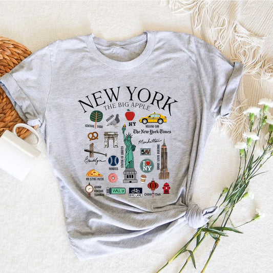 New York Tshirt New York City Landmarks T-Shirt City Graphic T Shirts Unisex Casual Short Sleeves Tops Y2k Top