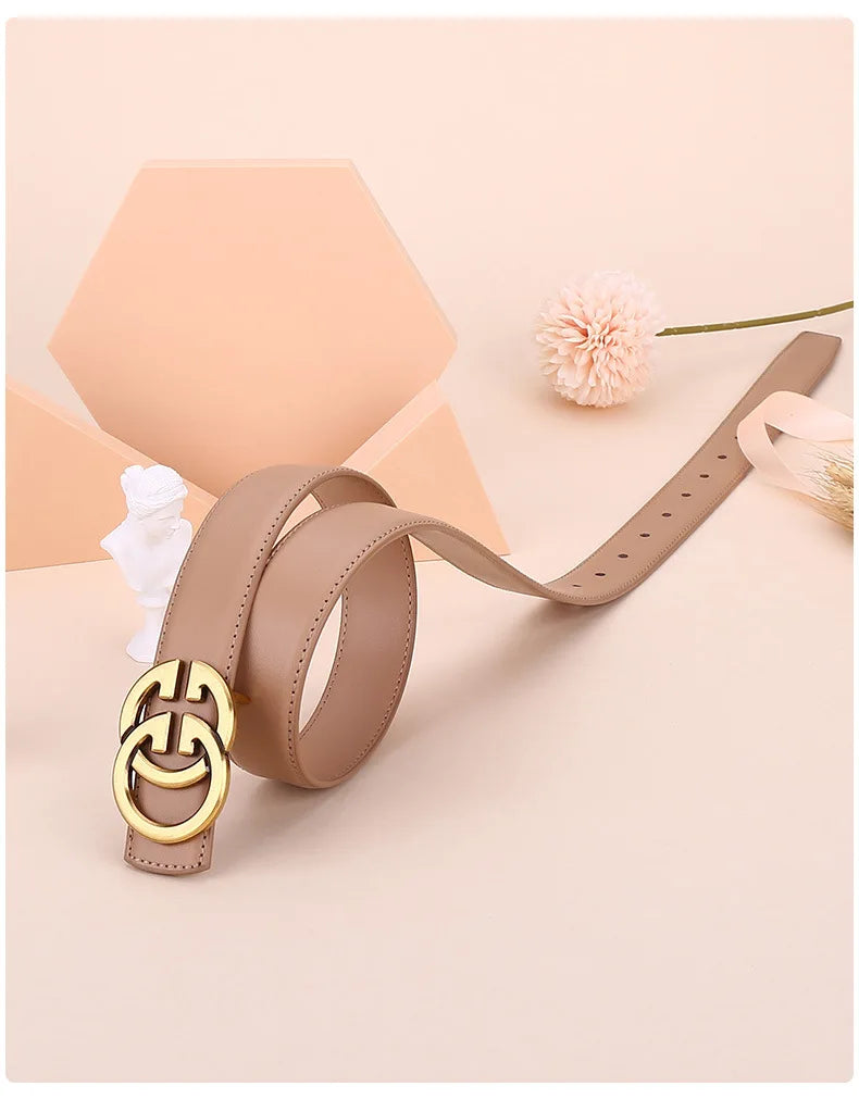 Ladies genuine leather belt, versatile decoration for business and casual wear, simple and fashionable, with a high-end feel.