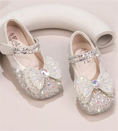 Sweet Baby Girls Spring/SummerPopular Crystal Cute Bow Flat Shiny Catwalk Princess Shoes Kids Lightweight Soft Children Toddler