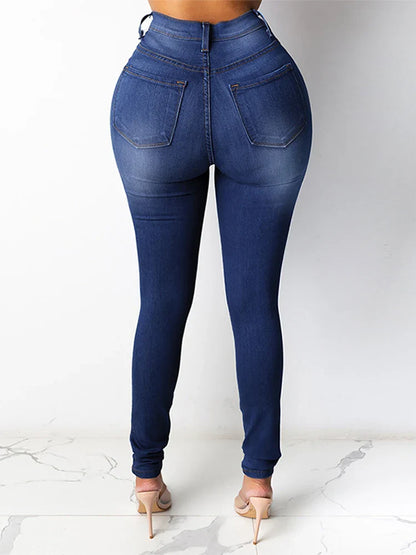 Calça Jeans Feminina Elástica Moda Slim Lápis Skinny Denim