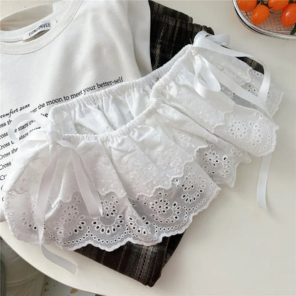 Korean Sweet Embroidered Ruffled Lace Trim Fart Curtain A Line Skirt Women High Waist Layering Cake Skirts Y2K Girls Streetwear