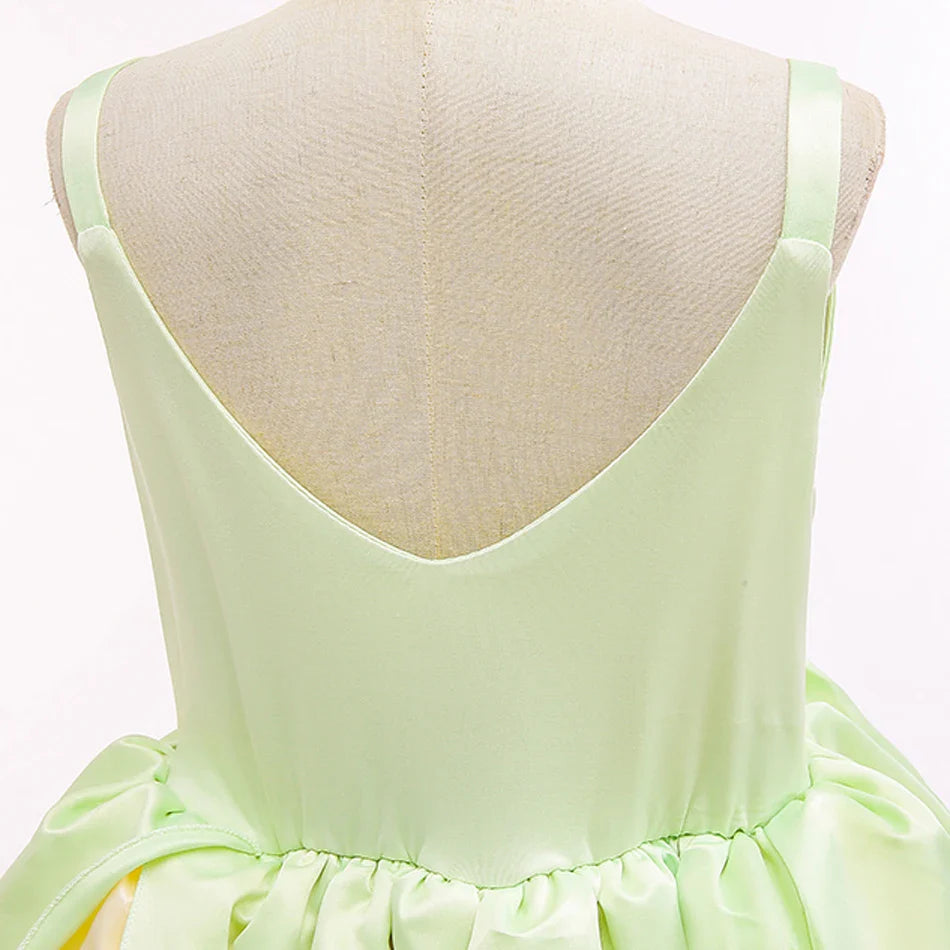 Kids Girl Tiana Dress for Girls Birthday Party Halloween Ball Gowns Evening Birthday Fancy Layered Costume Floral Fairy Clothing