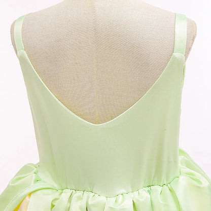 Kids Girl Tiana Dress for Girls Birthday Party Halloween Ball Gowns Evening Birthday Fancy Layered Costume Floral Fairy Clothing