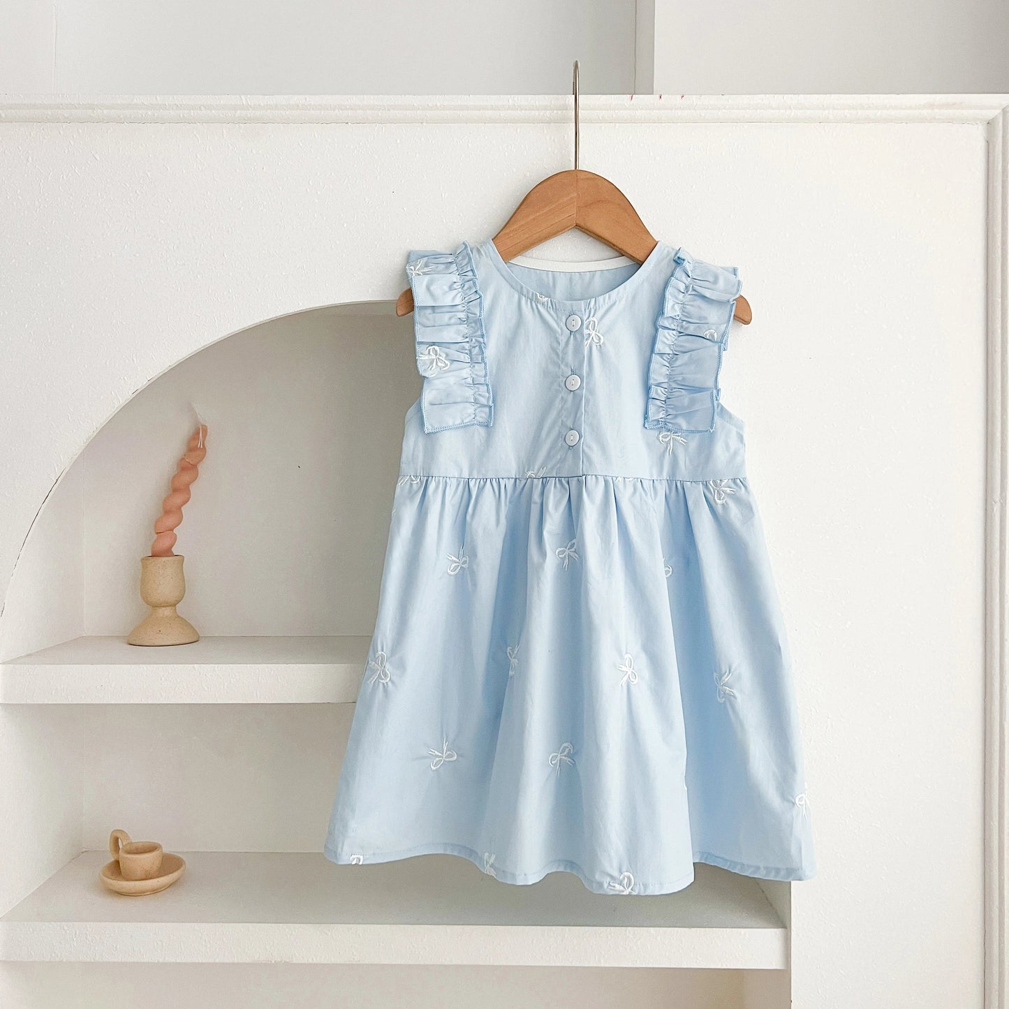 Summer Girls Dress Children's Clothing Bow Embroidered Flower Collar Girl's Dress Cartoon Printed Flying Sleeves Princess Dress