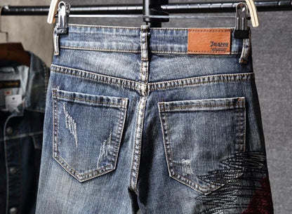 Spring and Autumn fashion trend printed straight-leg stretch denim jeans for men comfortable casual sports high-quality jeans