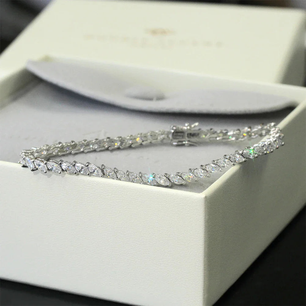 0.5carat Marquise Cut Moissanite Tennis Bracelets for Women Men  925 Silver Plated 18k Gold Lab Diamond Bangle with Certificate