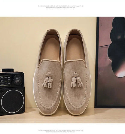 Unisex Lightweight Flat Bottom Tassel Casual Shoes Fashionable Versatile Large Size Men's Shoes Business Casual Slip-On Loafers