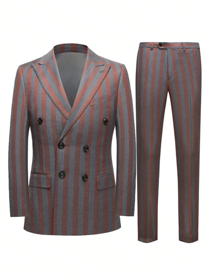 Men's Jacquard 2 Piece Suits Slim Fit Double Breasted Suit Jacket Pants Set Casual Wedding Casual Business