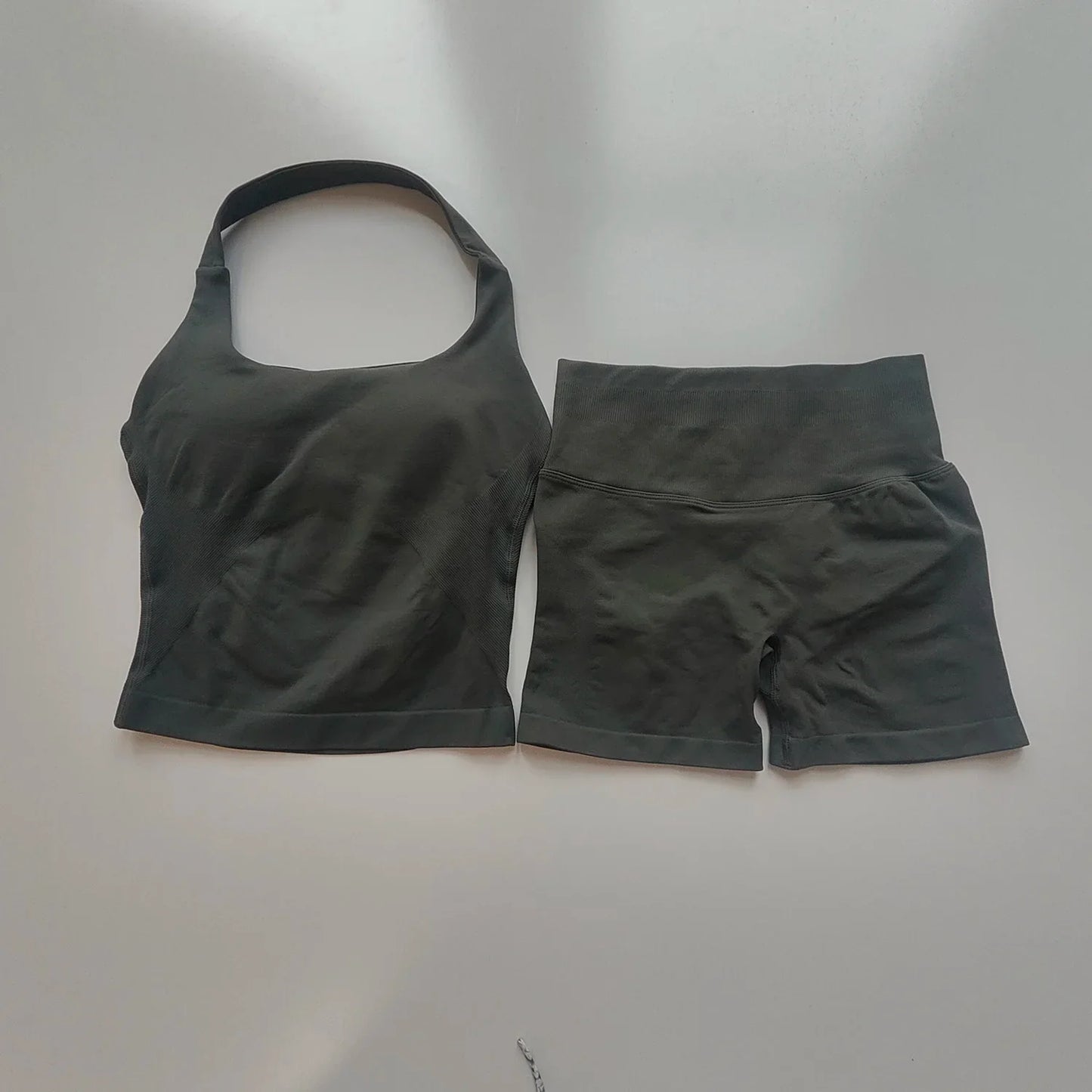Sexy Halter Neck Beautiful Back High Waist Peach Sports Bras Shorts Suit Pilates Gathering Yoga Vest Training Fitness Bra Sets
