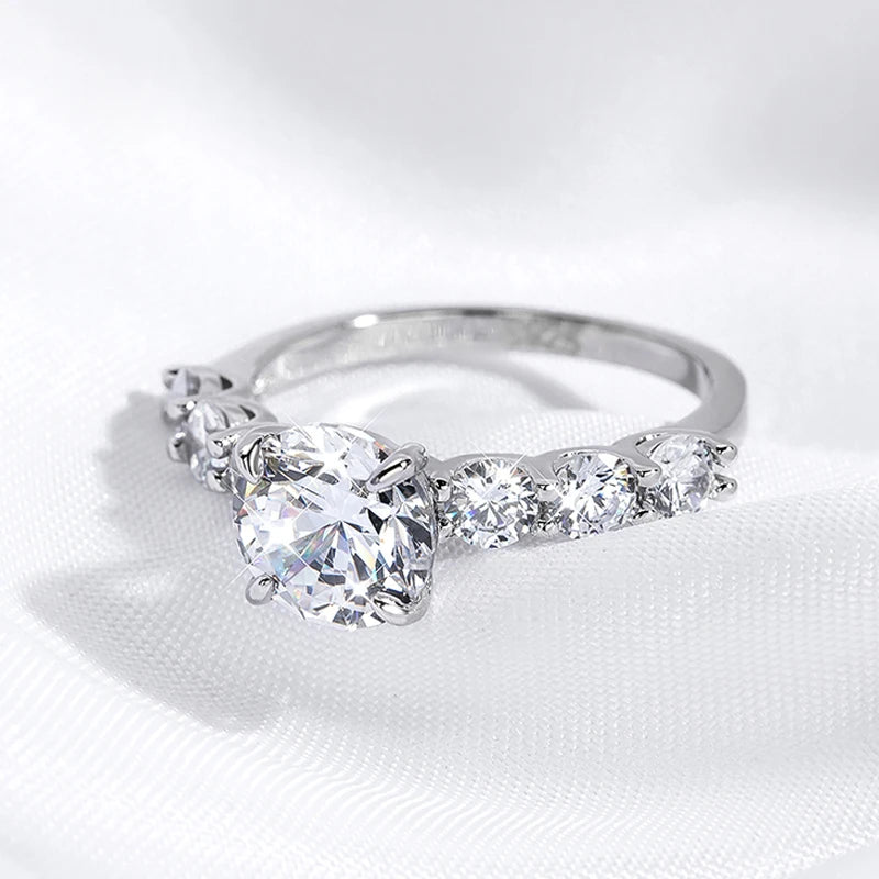 3.2CTTW Full Moissanite Wedding Rings for Women 7 Stones Sparkling Lab Diamond Band with Certificate S925 Sterling Silver