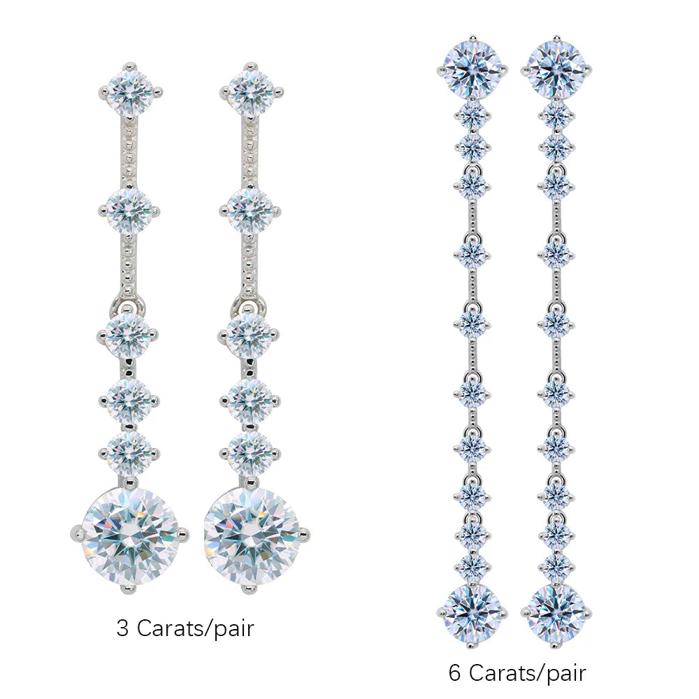 Long Tassel Full Moissanite Dangle Earrings with Certificates 6CT D Color Lab Diamond Earring 925 Silver Fine Jewelry for Women