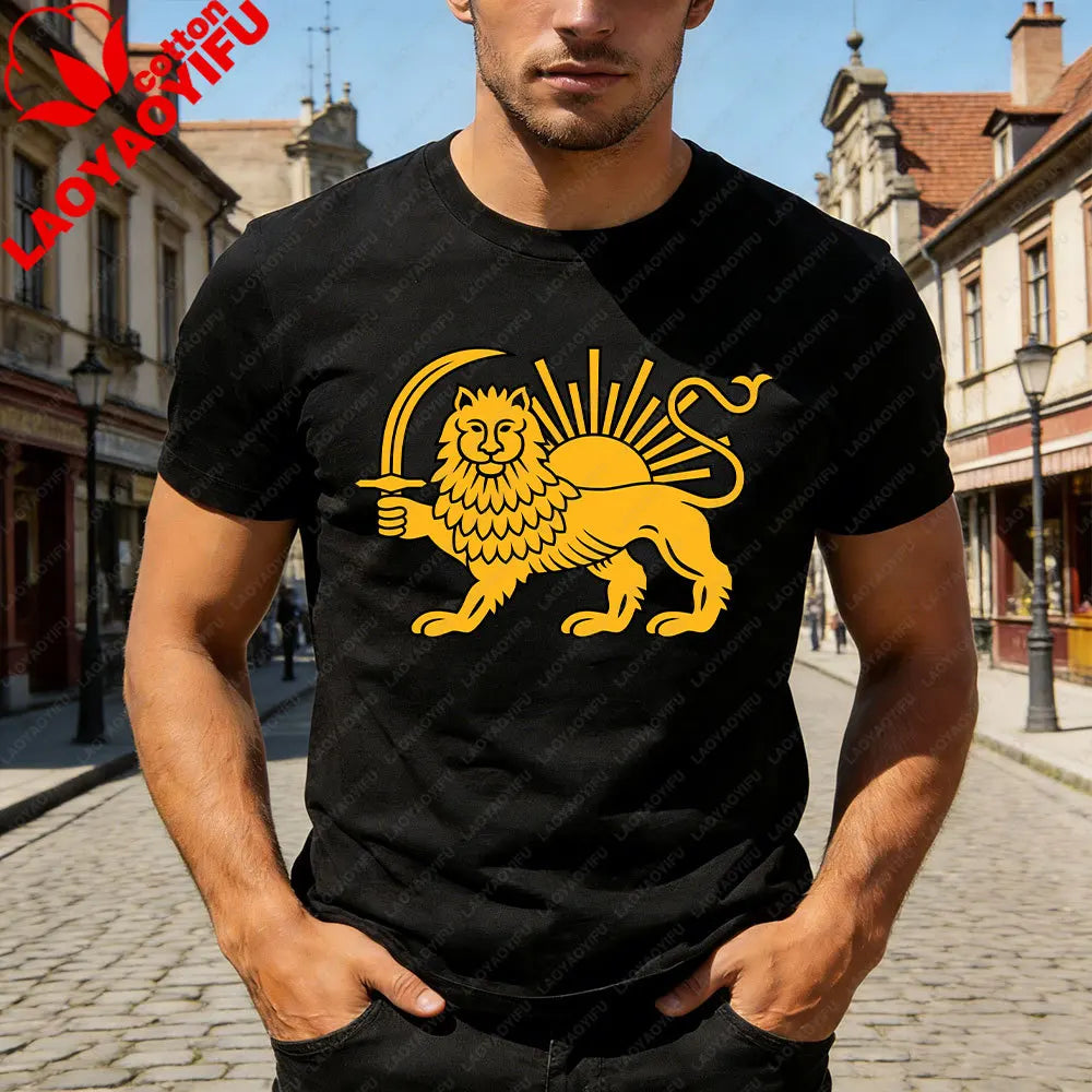 Lion and Sun Iran Persian Flag Iran Tshirt Khorshid Graphic T-Shirt Daily Life Casual Men Women Unisex Cotton Streetwear