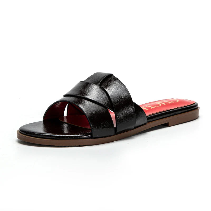 Women's Slippers Luxury brand PU Material Outdoor Flat Bottom Beach Tourism Summer Women's Slippers  2024 summer