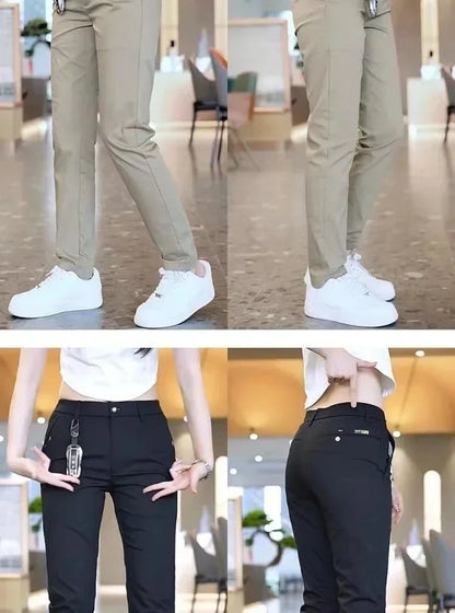 Summer Pants Ice Silk Men's Casual Simple Khaki Black Slim Straight Stretch Trousers Business Casual Male Clothing Pant