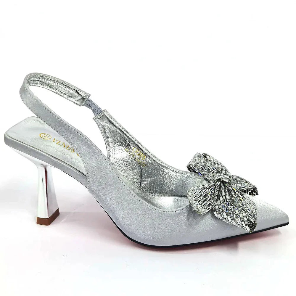 Italian Design Elegant Fuchsia Bow Rhinestone Pumps with Pointed Toe for Women 2024 Party Shoes and Bags Matching Set