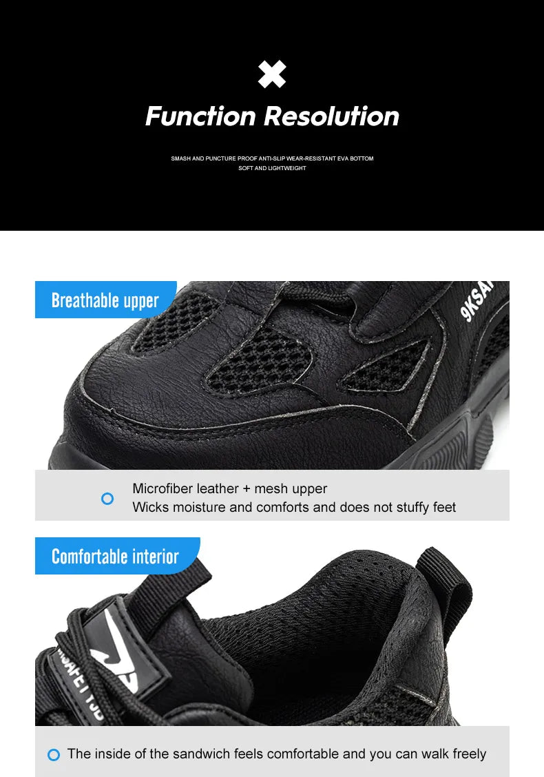 Unisex Mesh Steel Toe Cap Summer Safety Shoes For Men Light Breathable Sneaker Comfortable Indestructible Hombre Work Sneakers