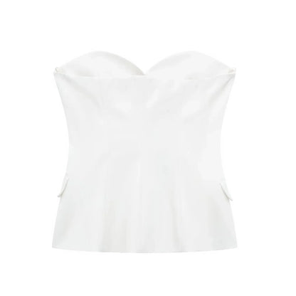 Summer Women Elegant White Top Front Button Corset Tube Top Strapless Sleeveless 2024 Fashion Y2k Female Chic Top
