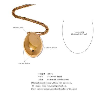 Yhpup 70cm Minimalist Long Unisex Sweater Chain Jewelry 316l Stainless Steel Oval Pendant Necklace for Men Women Waterproof