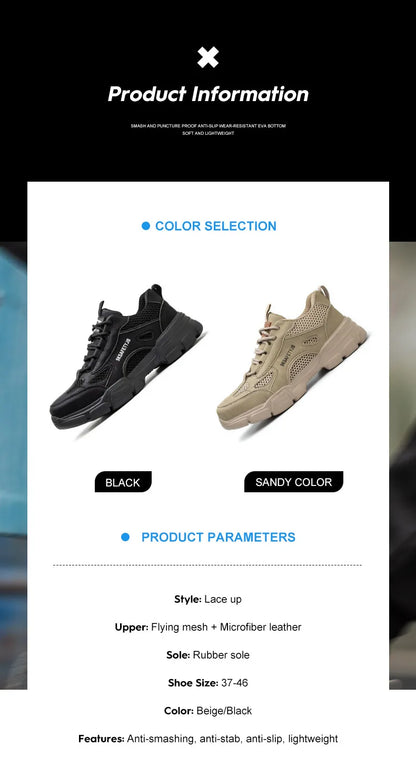 Men Safety Shoes Work Sneaker Anti-smash Non Slip Work Shoes Steel Toe Protection Shoes Lightweight Breathable Industrial Shoes
