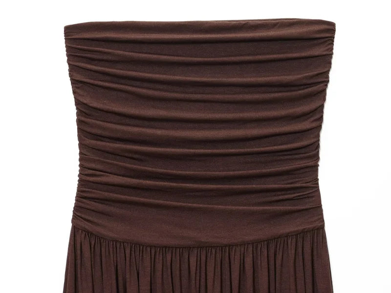 women's new dress elegant sexy off-shoulder fashion pleats details slimming strapless dress