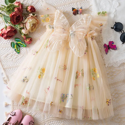 2026 All New Summer Tulle Toddler Girls Princess Dress 3D Butterfly Floral Embroidery Puff Skirt Girl's Party Gift Dress