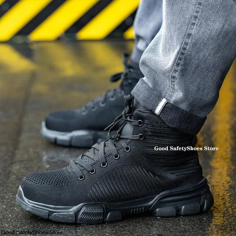 Fashion Safety Boots Men Steel Toe Work Shoes High Top Safety Work Boots Male Anti-smash Construction Protective Footwear