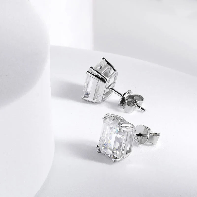 8cttw Emerald Cut D Color Real Moissanite Stud Earrings For Women 100% 925 Sterling Silver Gift Fine Jewelry
