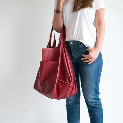 Fashionable and minimalist large bag with soft leather and large capacity shopping bag for women, one shoulder hand-held large b