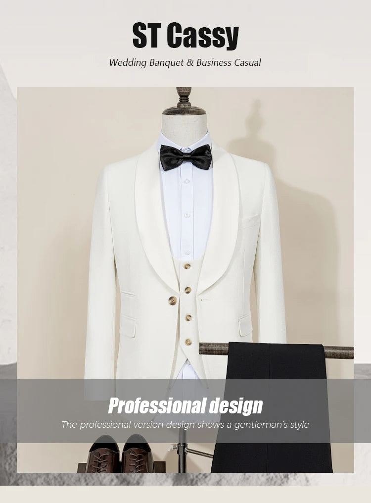 High Quality white elegant evening gown Tuxedo Prom man Suit Party Dress Slim fit casual suit wedding three-piece