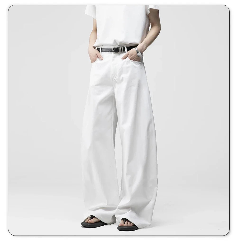 Men's White Baggy Machete Wide-Leg Jeans Daily Casual Denim Pants Solid Business Ladies' Balloon Pants High Street Men's Clothes