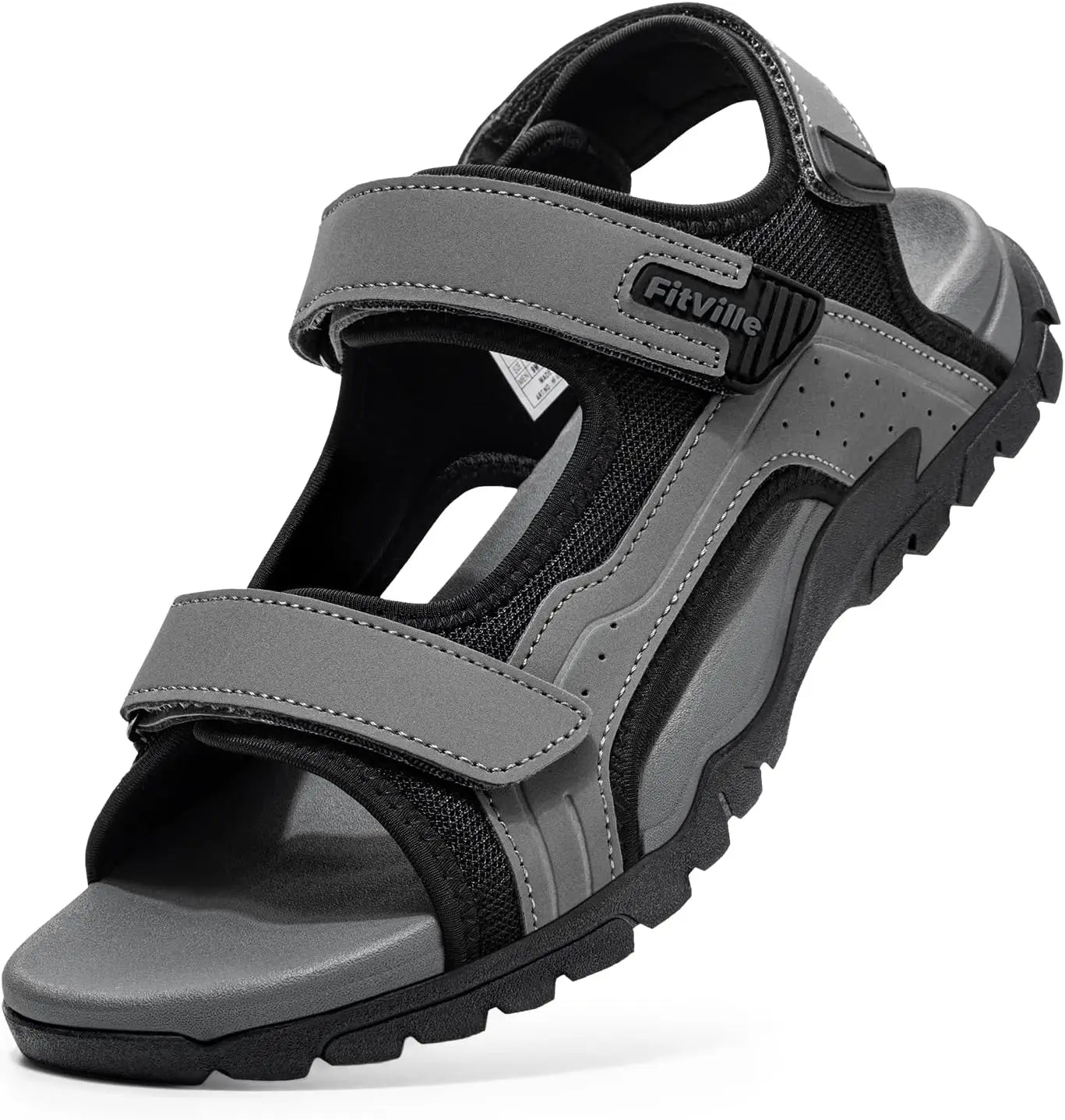FitVille Mens Sandal Wide Toe Box Walking Athletic Sandals For Men With Arch Support Cushion Slip-Resistant Beach Sandals