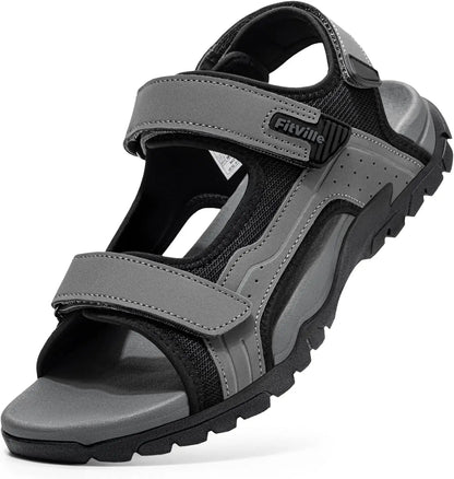 FitVille Mens Sandal Wide Toe Box Walking Athletic Sandals For Men With Arch Support Cushion Slip-Resistant Beach Sandals