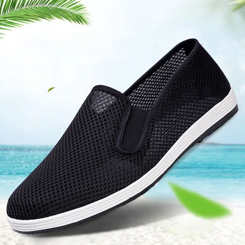 Men's Summer Soft Bottom Driving Shoes Breathable Mesh Slip-On Shoes Wear-Resistant Casual Old Beijing Style Rubber Sole
