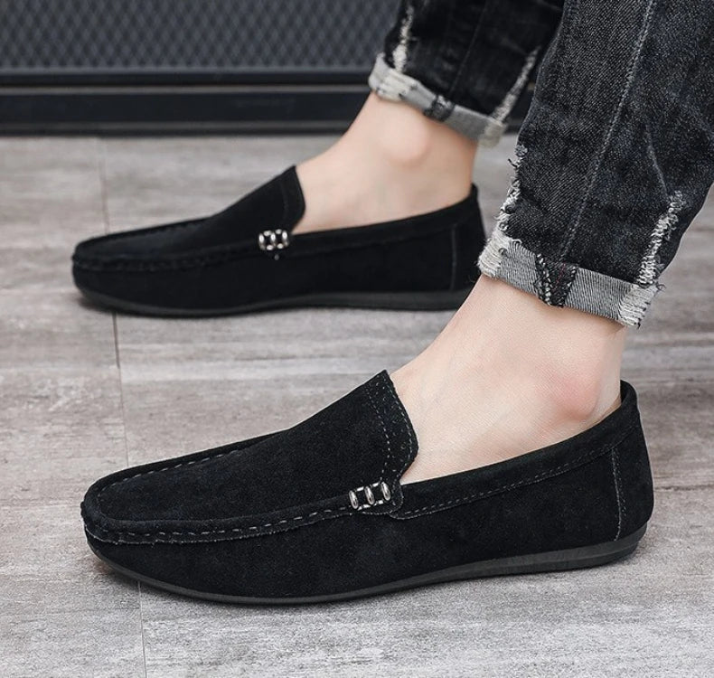 Novos Sapatos Masculinos de Primavera e Outono Estilo Social, Camurça, Sapatilhas Loafer, Couro Fosco Casual para Jovens