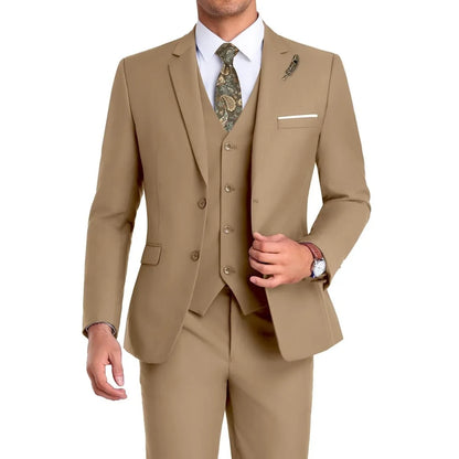 High-Quality Slim Fit Wedding Men's Suit Luxury Elegant Business Fashion Men Clothing 3 Piece Notch Lapel Blazer Vest Pants Set