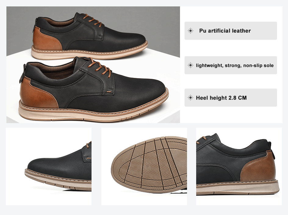 Shoes For Men Spring/Summer Pu Leather Breathable Casual Shoes Lace up Office Style Business Men's Sneaker