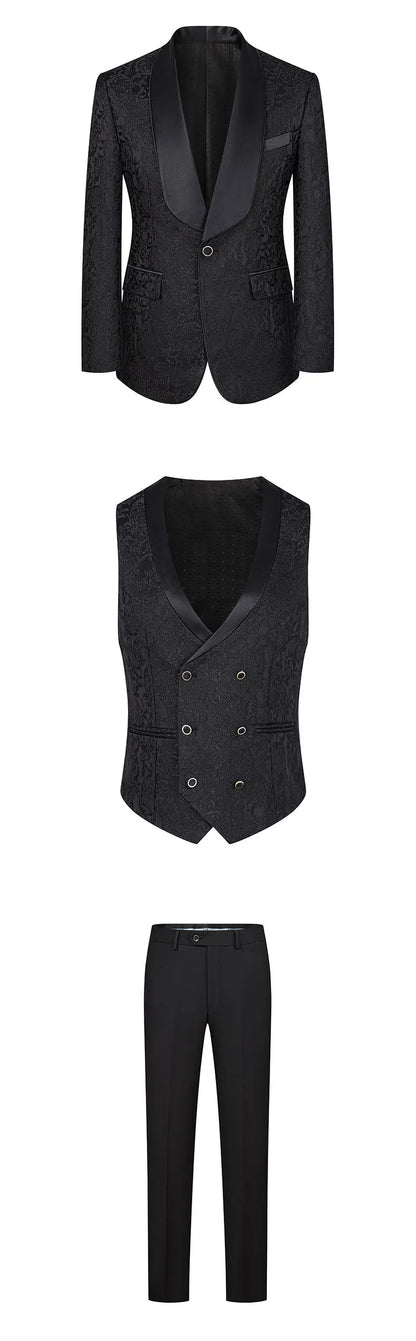 2025 New Large-Sized Jacquard Men's Suit for Wedding Dress, Groom's Suit Set, Host's Performance Costume