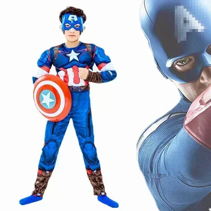 Cosplay Muscle Costume Shield Halloween Costume for Kids Boys Superhero Kids Captain America Costume Captain America