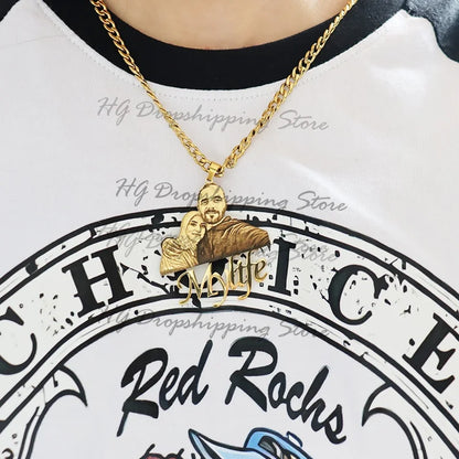 Custom Picture Nameplate Pendant Custom Photo Necklace Engraved Portrait Necklace Christmas Gift for Kids Jewelry Family Gifts