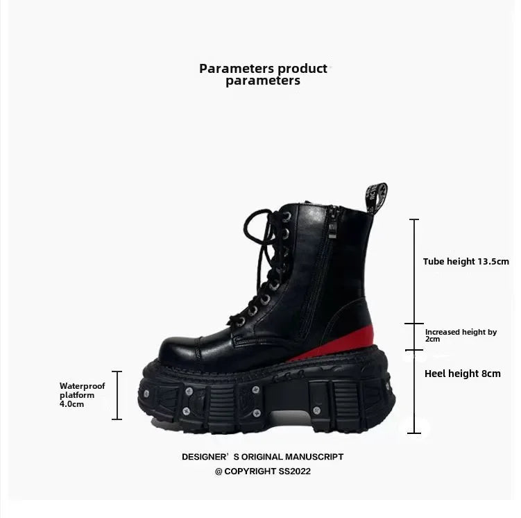 Leather Heightened 10cm Thick-soled Men's High-top British Style 2025 New Trendy Men's Boots Ruffian Handsome