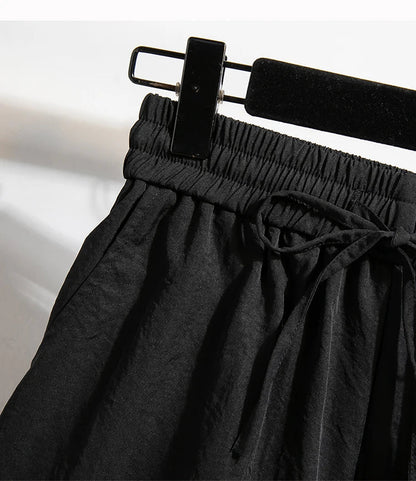 Plus Size Summer Shorts For Women 2025 Summer Ice Silk Drawstring Large Size Loose Shorts Women Korean Streetwear Shorts Female