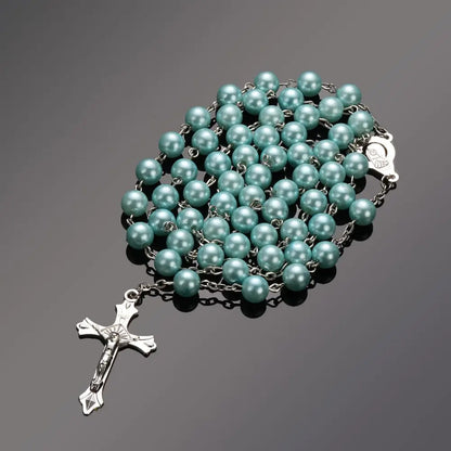 Jewelry Crucifix Charm Vintage Cross Necklace Jesus Rosary Beads Chain Virgin Mary Pendant