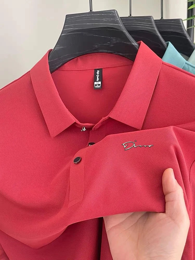 Summer new high-quality ice silk fabric comfortable polo shirt fashionable high-end mens exquisite badge breathable short sleeve