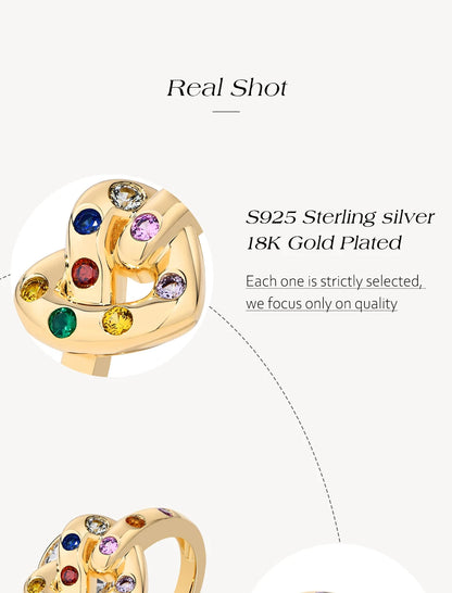 Artificial Stone Love Rings Colorful s925 Sterling Silver 18K Gold For Women Girl Holiday Party Jewelry Mother Day Gift