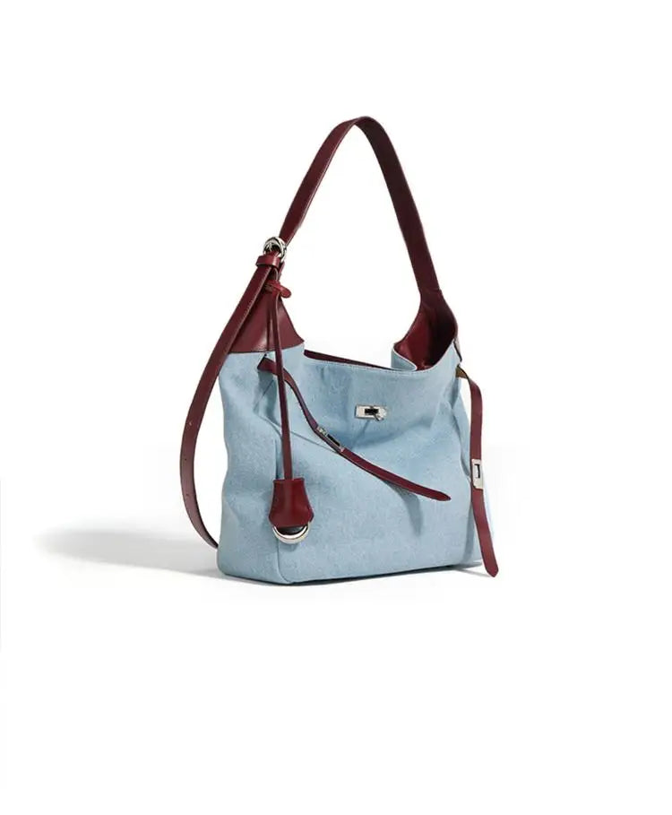 Women Fashion Denim Shoulder Bag Large Capacity Handbag Tote Hobo for Lady