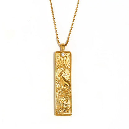 18k Gold Plated Rectangle Shape 12 Constellation Pendant Necklace Stainless Steel Waterproof Fashion Women's Jewelry